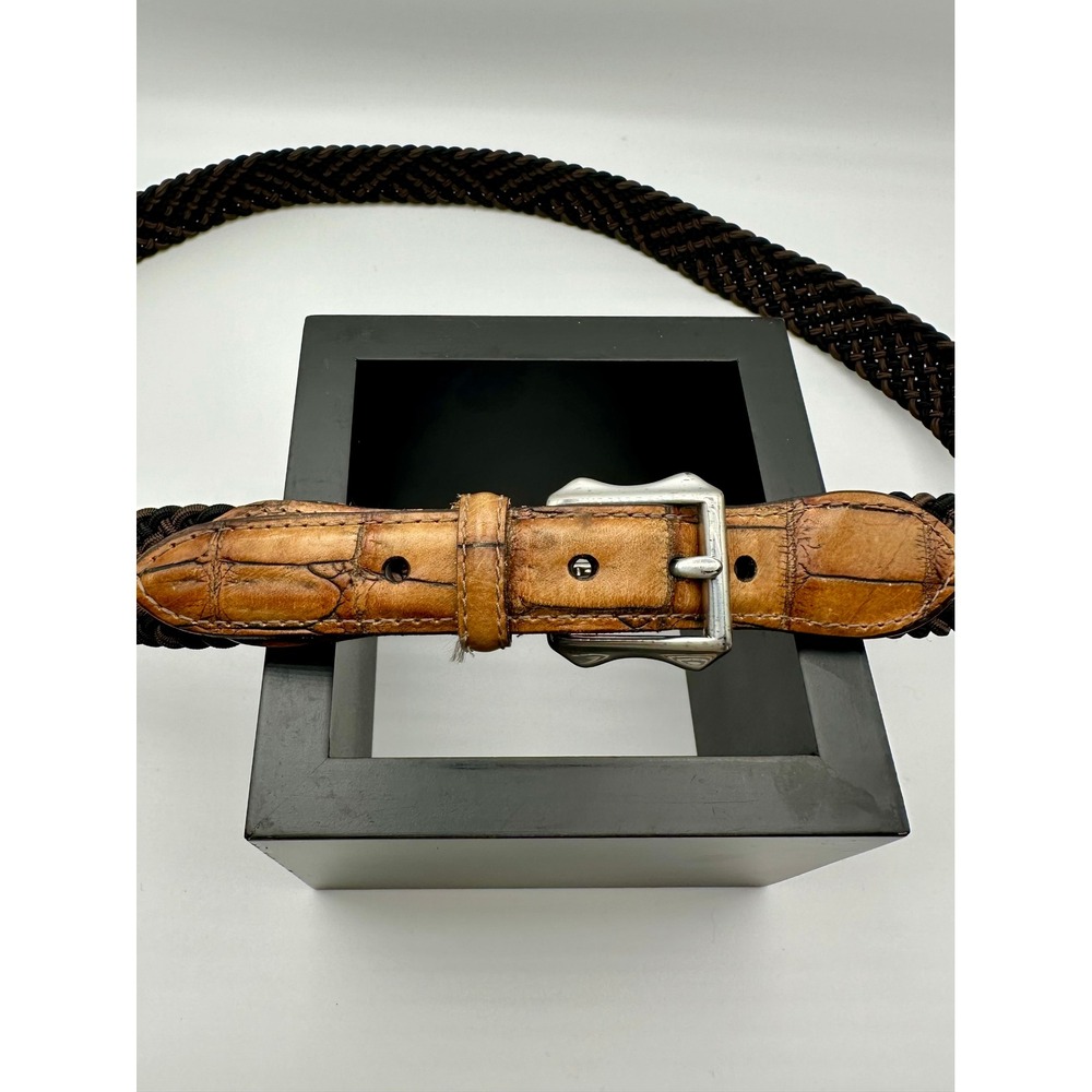 Martin Dingman Belt Mens 42 Brown Black Braided Cord Exotic Leather Handcrafted - Picture 2 of 8